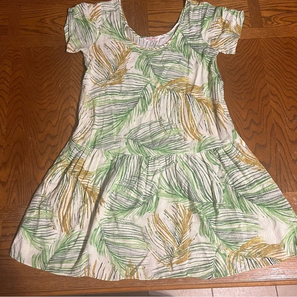 Hula Moon By Jams World Short Sleeve Mini Dress Astoria Leaf Print XS Relaxed - Picture 2 of 14